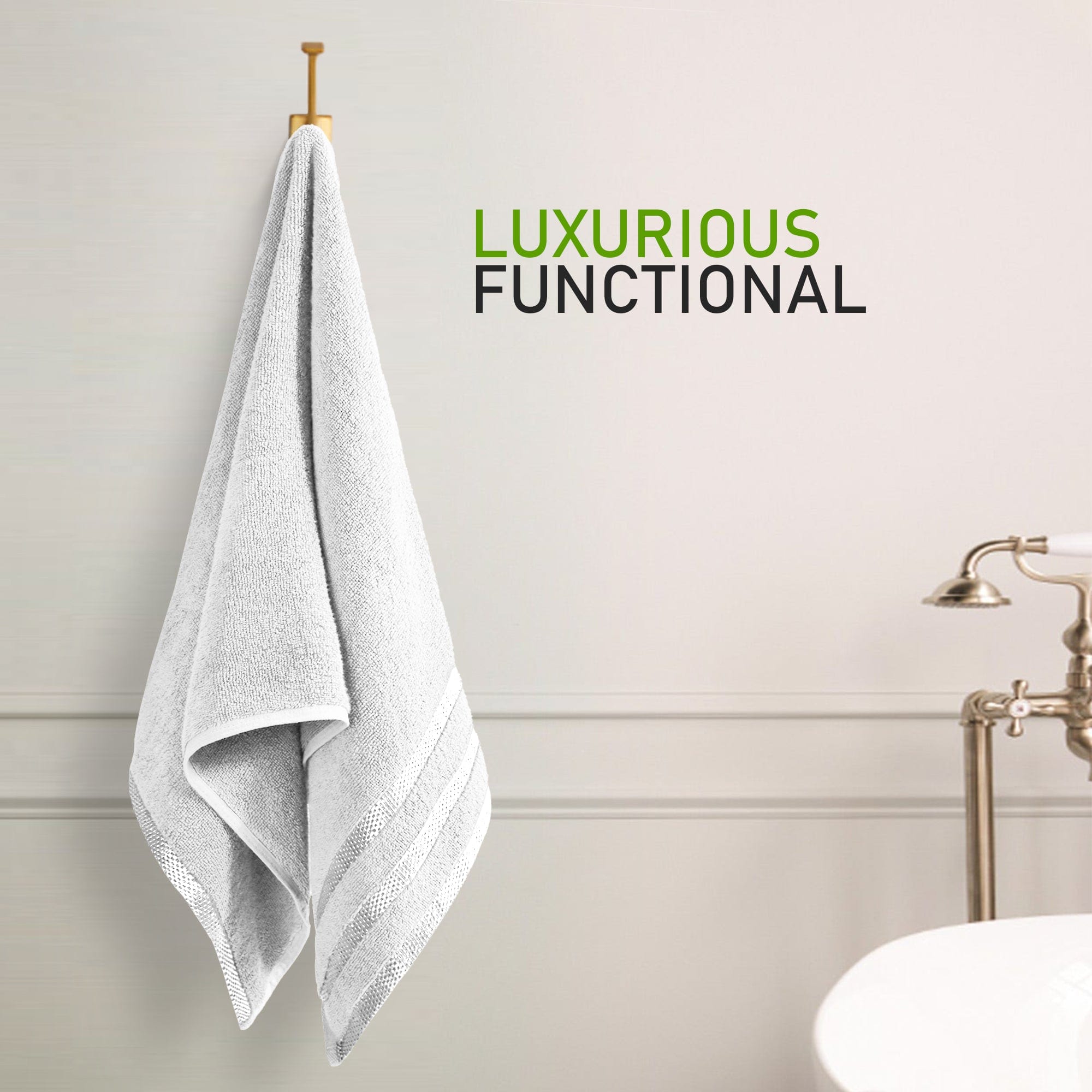 OLIVIA ROCCO Belmont Viscose Stripe White Towels 100 Percent Cotton Hotel Quality Super Absorbent 10 Piece Bale Set 4 Hand Towels 12 Face Cloths