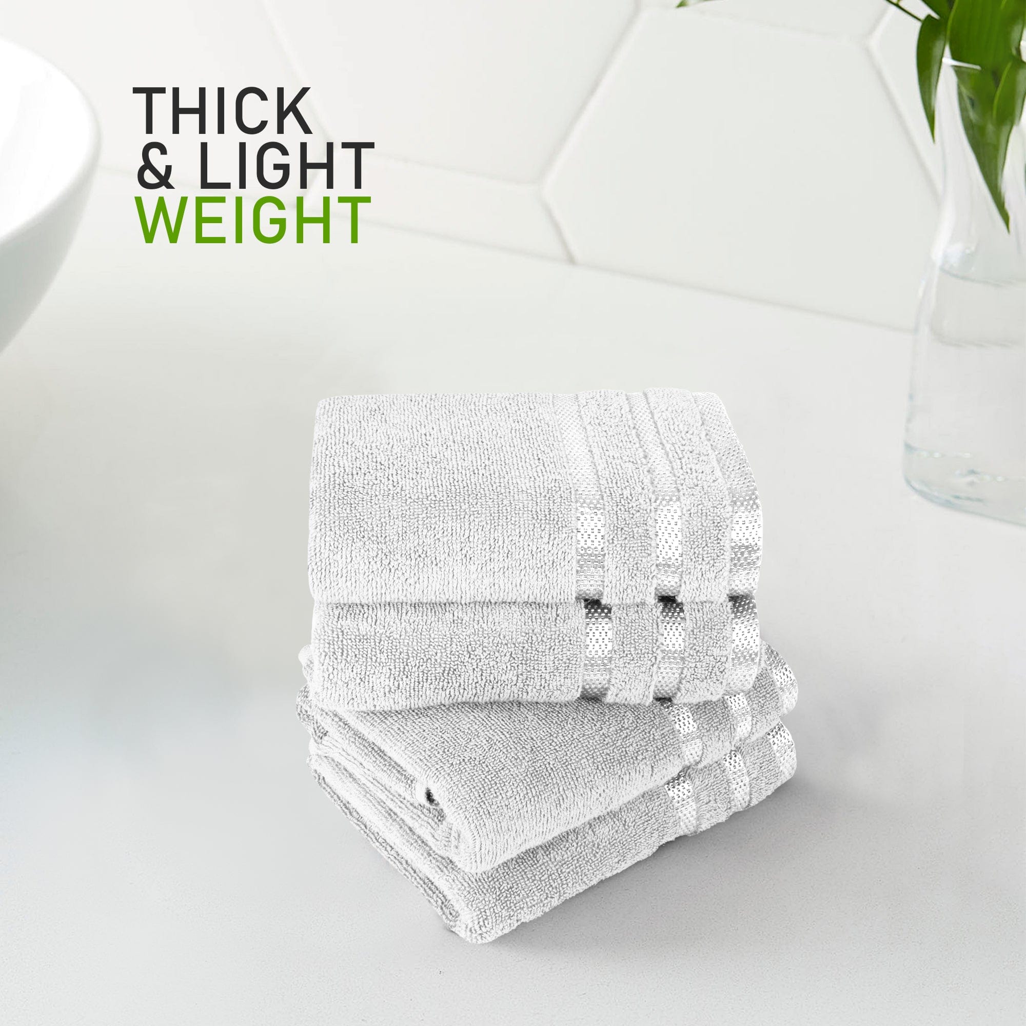 OLIVIA ROCCO Belmont Viscose Stripe White Towels 100 Percent Cotton Hotel Quality Super Absorbent 10 Piece Bale Set 4 Hand Towels 12 Face Cloths