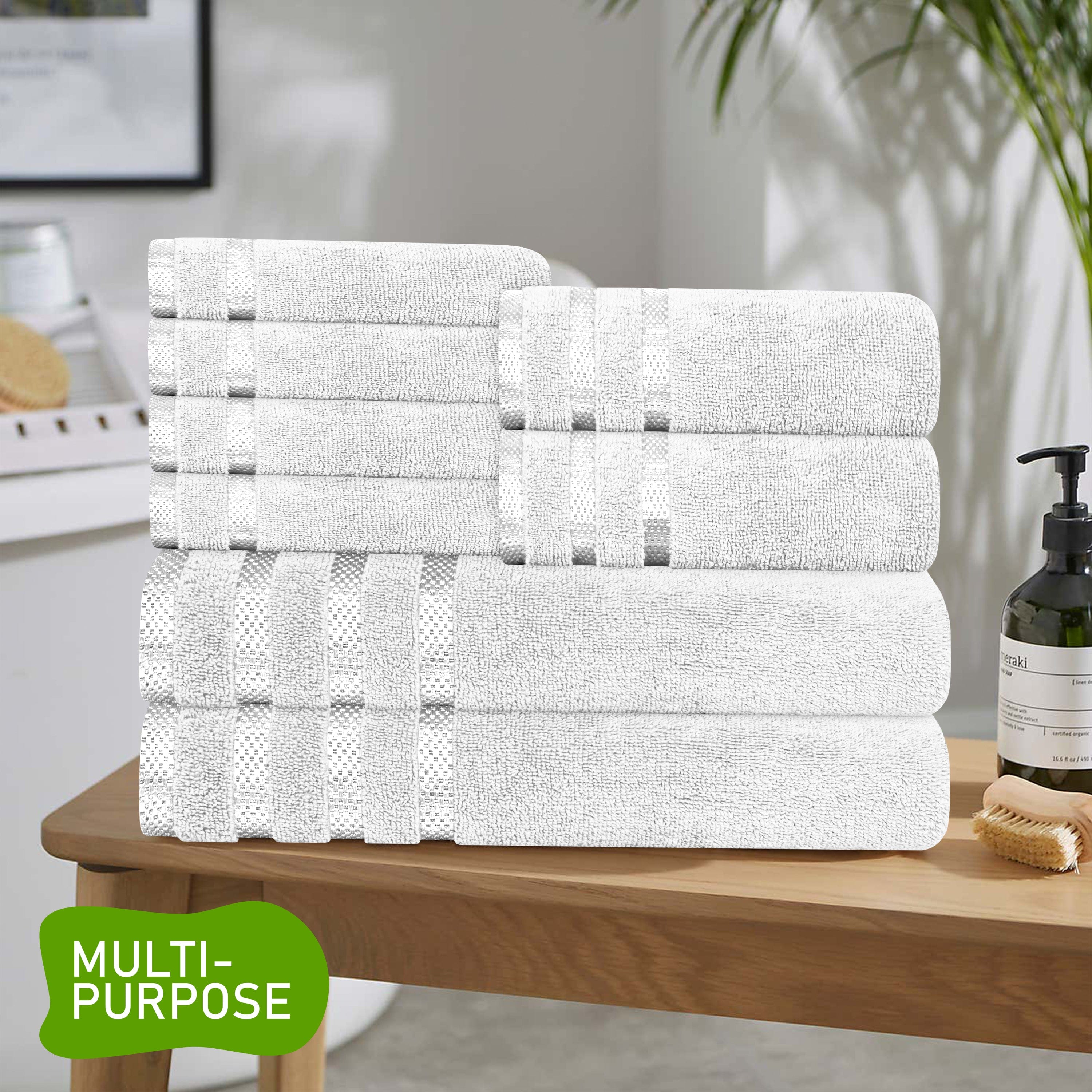 OLIVIA ROCCO Belmont Viscose Stripe White Towels 100 Percent Cotton Hotel Quality Super Absorbent 10 Piece Bale Set 4 Hand Towels 12 Face Cloths