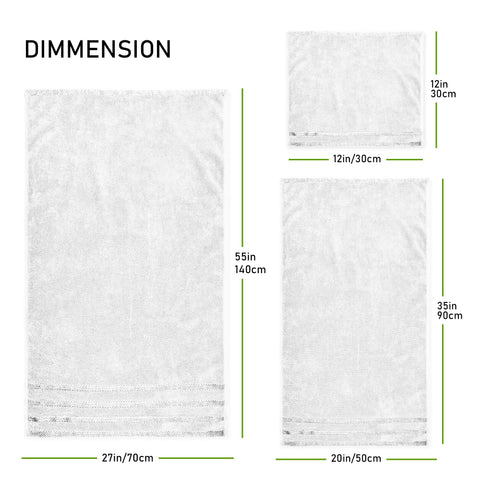 OLIVIA ROCCO Belmont Viscose Stripe White Towels 100 Percent Cotton Hotel Quality Super Absorbent 10 Piece Bale Set 4 Hand Towels 12 Face Cloths