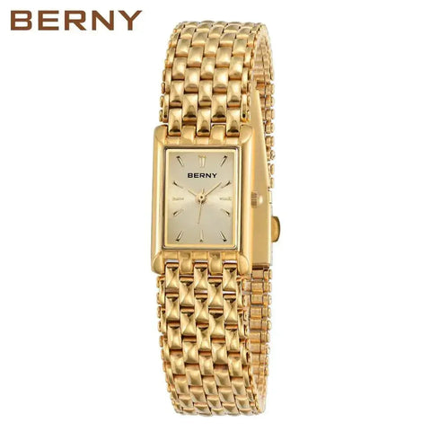BERNY Quartz Watch for Women Luxury Fashion Women's Wristwatch Waterproof Golden Female Clock Stainless Steel Gold Ladies Watch