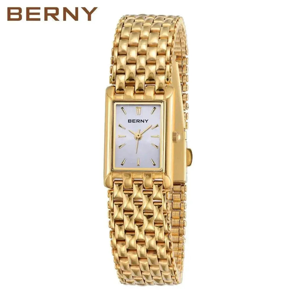 BERNY Quartz Watch for Women Luxury Fashion Women's Wristwatch Waterproof Golden Female Clock Stainless Steel Gold Ladies Watch