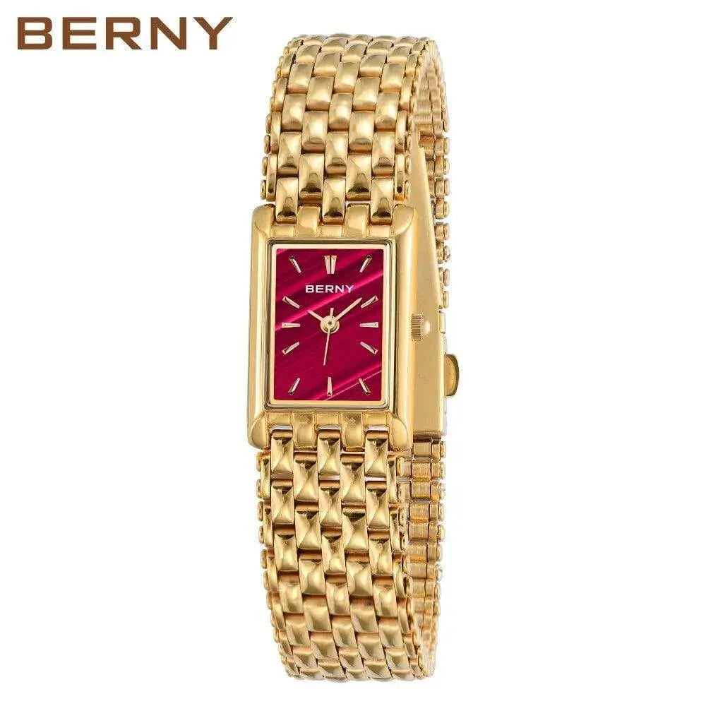 BERNY Quartz Watch for Women Luxury Fashion Women's Wristwatch Waterproof Golden Female Clock Stainless Steel Gold Ladies Watch