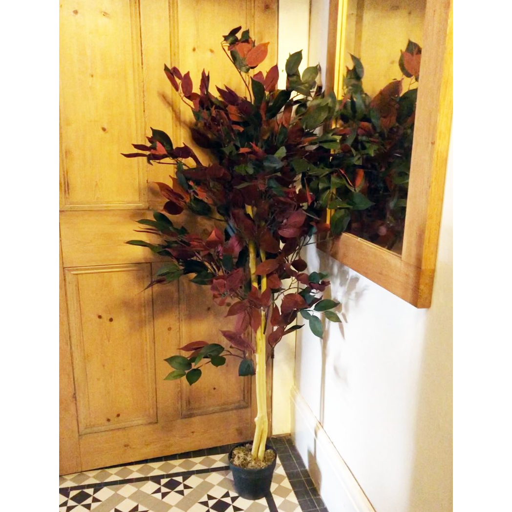 120cm (4ft) Artificial Red Ficus Tree With Gold Metal Planter