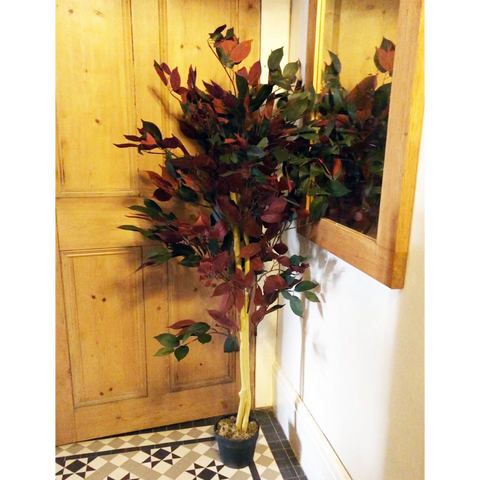 120cm (4ft) Artificial Red Ficus Tree With Gold Metal Planter