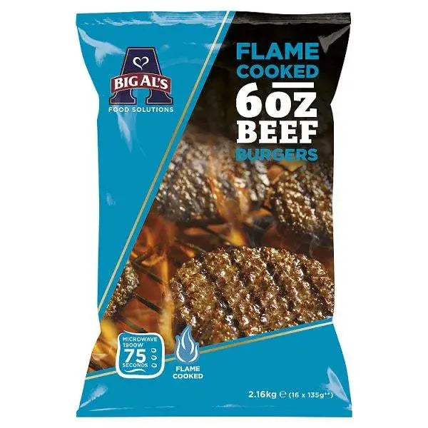 Big Als Flame Cooked 6oz Beef Burgers 16 x 135g (2.16kg)