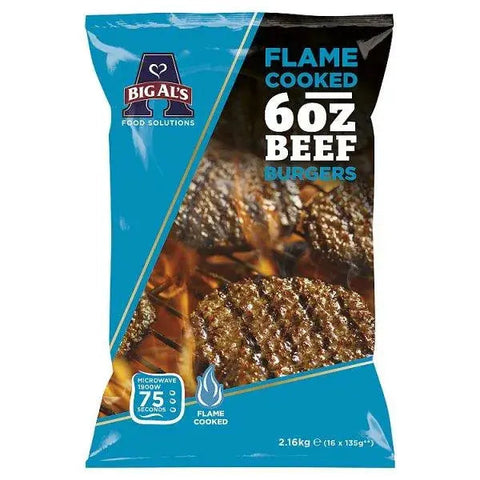 Big Als Flame Cooked 6oz Beef Burgers 16 x 135g (2.16kg)