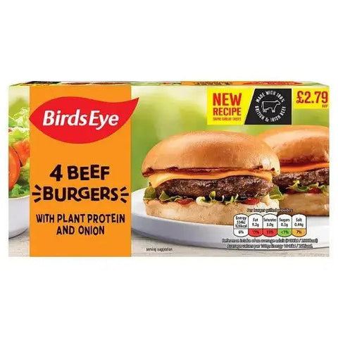 Birds Eye 4 Beef Burgers with Plant Protein and Onion 227g