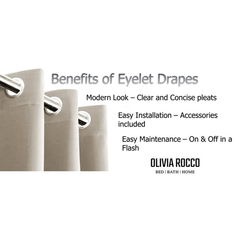 OLIVIA ROCCO Blackout Thermal Eyelet Curtains Natural Color Energy Efficient Ring Top Window Treatment For Living Room And Bedroom