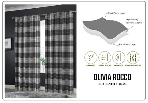 OLIVIA ROCCO Blackout Thermal Curtains Check Marble Design Energy Saving Light Blocking Panels Multiple Sizes And Colours