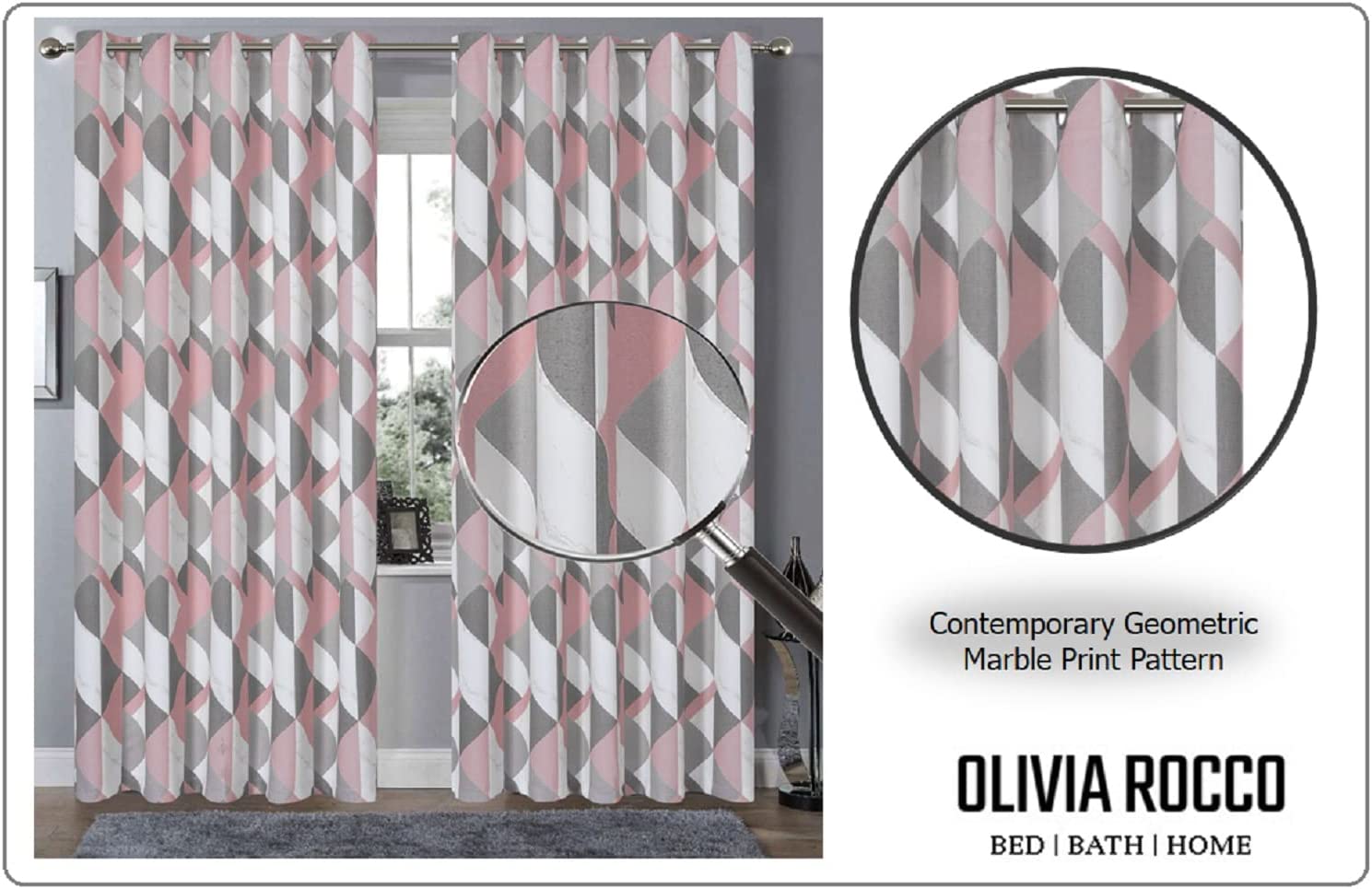 OLIVIA ROCCO Blackout Thermal Curtains Check Marble Design Energy Saving Light Blocking Panels Multiple Sizes And Colours