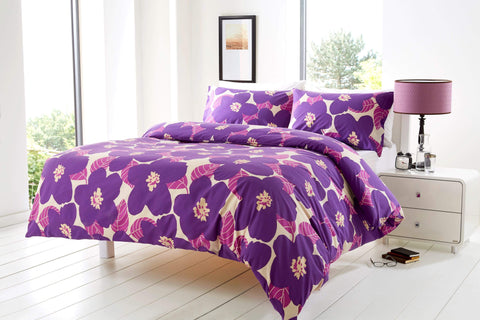 OLIVIA ROCCO Bloomsbury Floral Poppy Cotton Rich King Size Duvet Set With Pillowcases And Quilt Cover In Vibrant Colours
