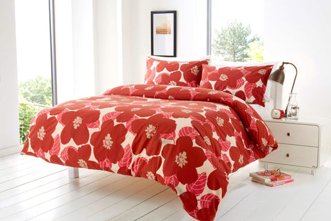 OLIVIA ROCCO Bloomsbury Floral Poppy Cotton Rich King Size Duvet Set With Pillowcases And Quilt Cover In Vibrant Colours