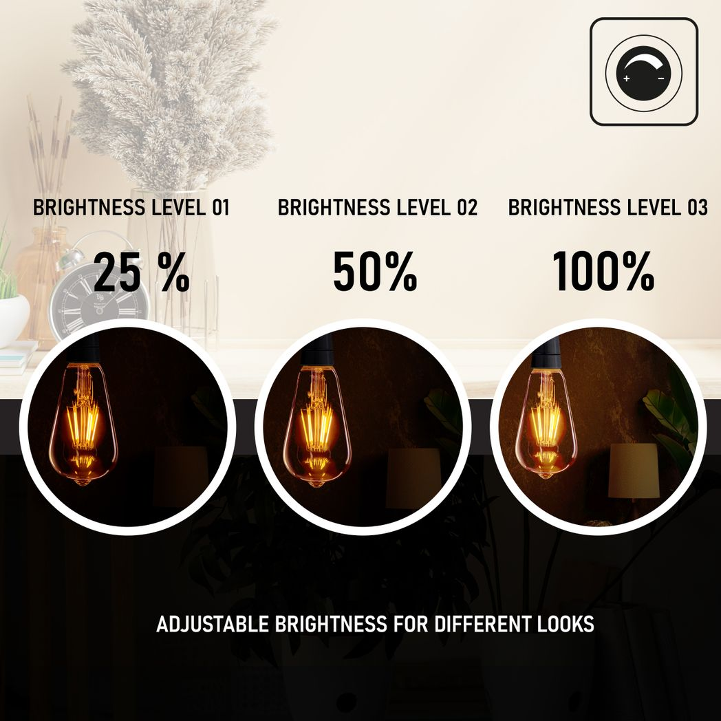 3Pack E27 LED Edison Dimmable Vintage Amber Glass Warm white 2700K Light Bulb,