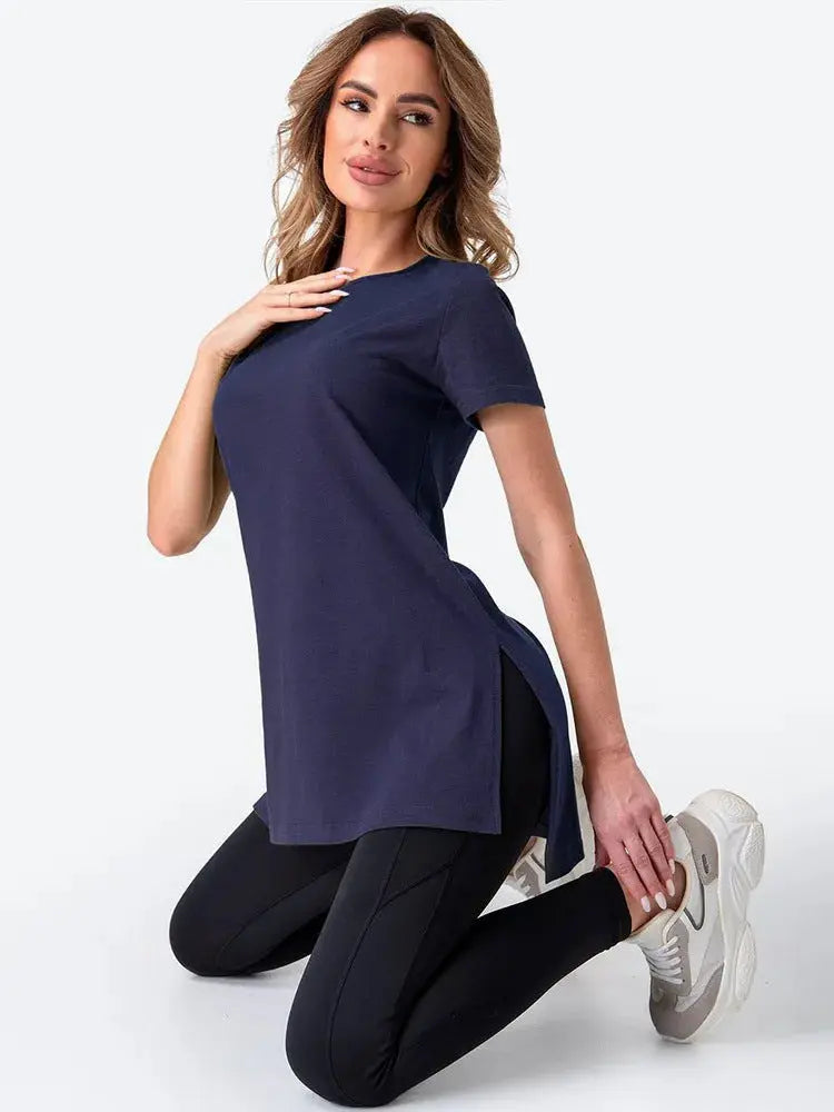 Slit Loose Round Neck Short Sleeve Sweater
