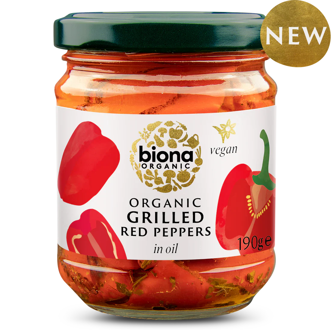 Organic Grilled Red Peppers In Oil - 190g - Biona
