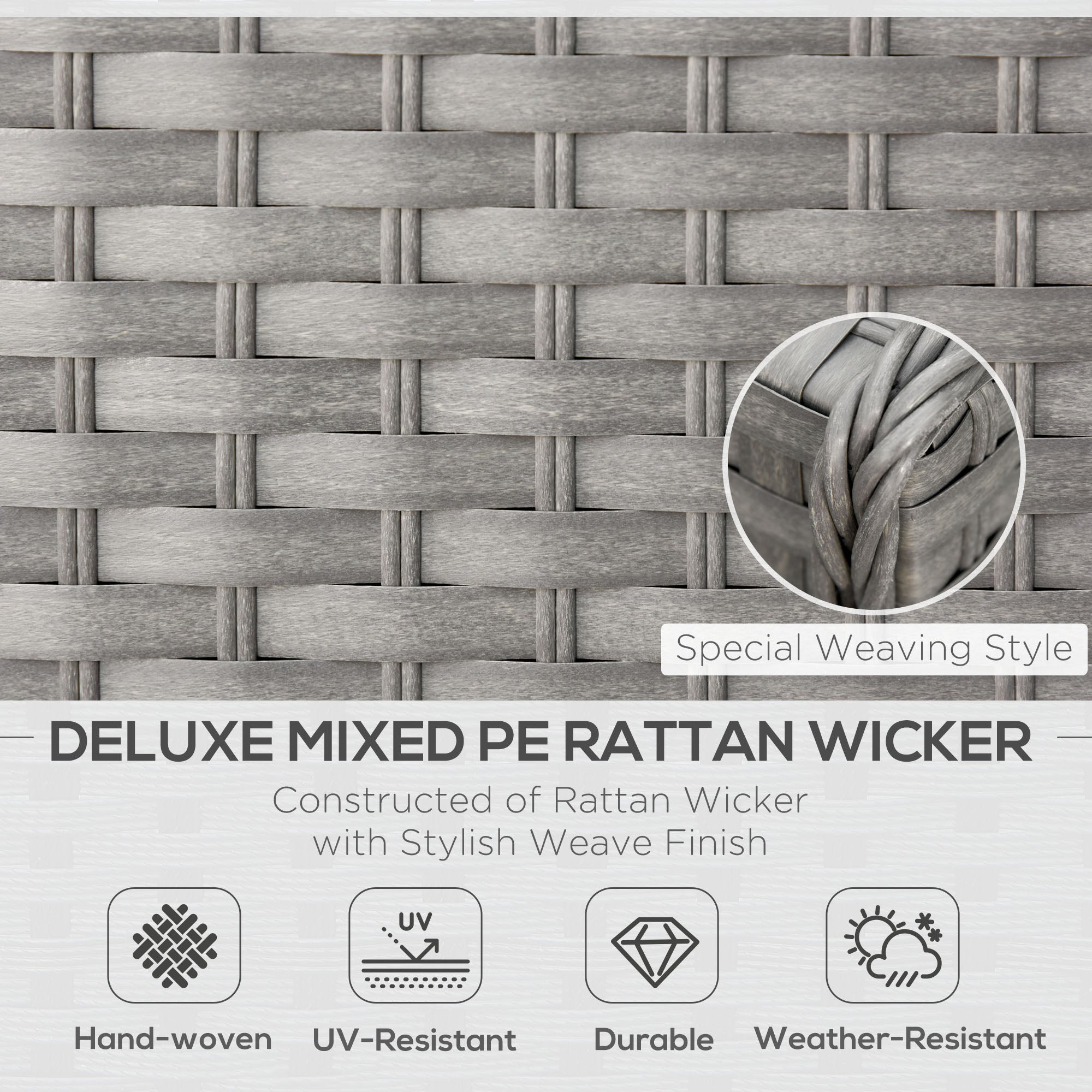 6 PCs PE Rattan Wicker Corner Sofa Set Coffee Table Footstool w/ Cushion - Grey