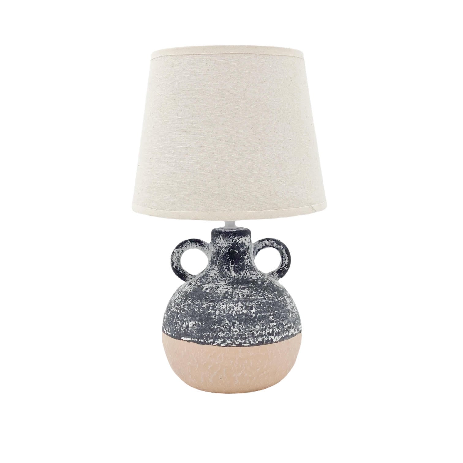 AcaciaHome Ceramic Table Lamp with Rustic Earthen Urn Base and 9" Drum Shade – Stylish and Durable Home Lighting Warm Cozy Ambiance for Bedroom, Living Room, Hallway, or Study (Table Lamp 38CM)