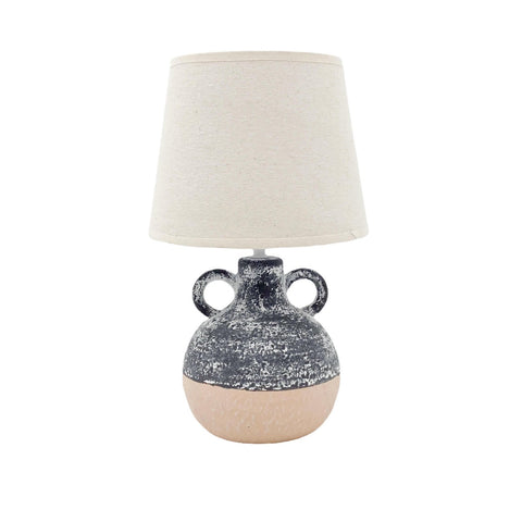 AcaciaHome Ceramic Table Lamp with Rustic Earthen Urn Base and 9" Drum Shade – Stylish and Durable Home Lighting Warm Cozy Ambiance for Bedroom, Living Room, Hallway, or Study (Table Lamp 38CM)