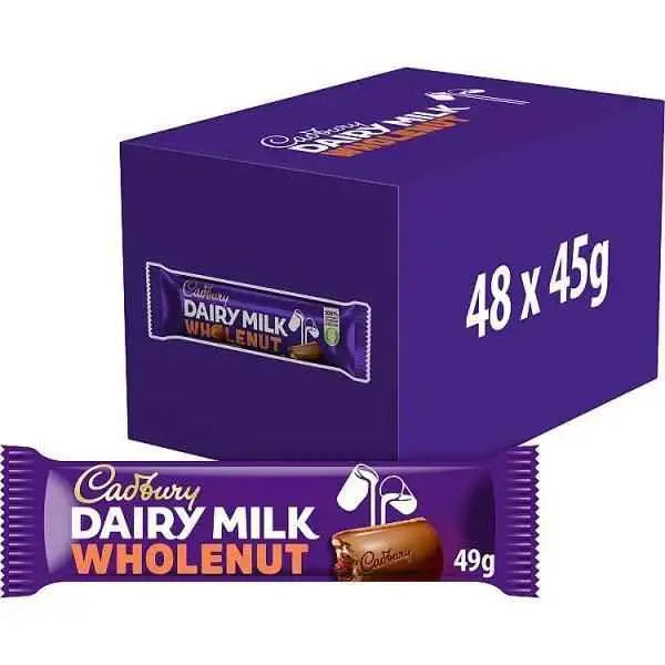 Cadbury Dairy Milk Whole Nut Chocolate Bar 45g (Pack of 48)