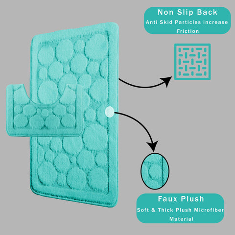 OLIVIA ROCCO Cali Bubbles 2 Piece Duck Egg Bath Mat and Pedestal Set Non Slip Soft and Absorbent Bathroom Mats for Comfort and Safety