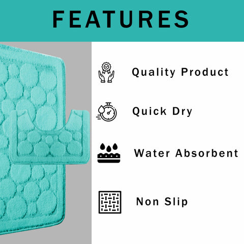 OLIVIA ROCCO Cali Bubbles 2 Piece Duck Egg Bath Mat and Pedestal Set Non Slip Soft and Absorbent Bathroom Mats for Comfort and Safety