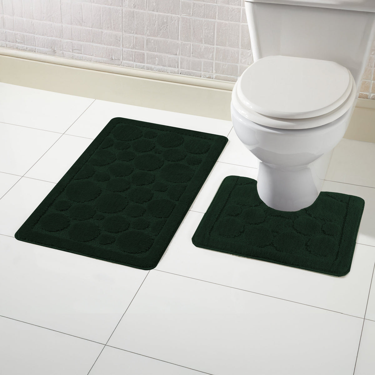 OLIVIA ROCCO Cali Bubbles Emerald Green Bath Mat And Pedestal Set Non Slip Soft And Absorbent For Bathroom Safety And Comfort 2 Piece
