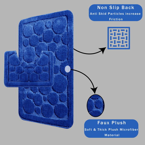 OLIVIA ROCCO Cali Bubbles 2 Piece Royal Blue Bath Mat And Pedestal Set Non Slip Soft And Absorbent Bathroom Mats For Comfort And Safety