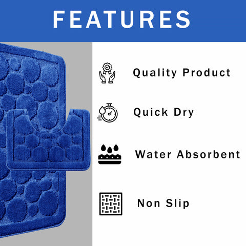 OLIVIA ROCCO Cali Bubbles 2 Piece Royal Blue Bath Mat And Pedestal Set Non Slip Soft And Absorbent Bathroom Mats For Comfort And Safety