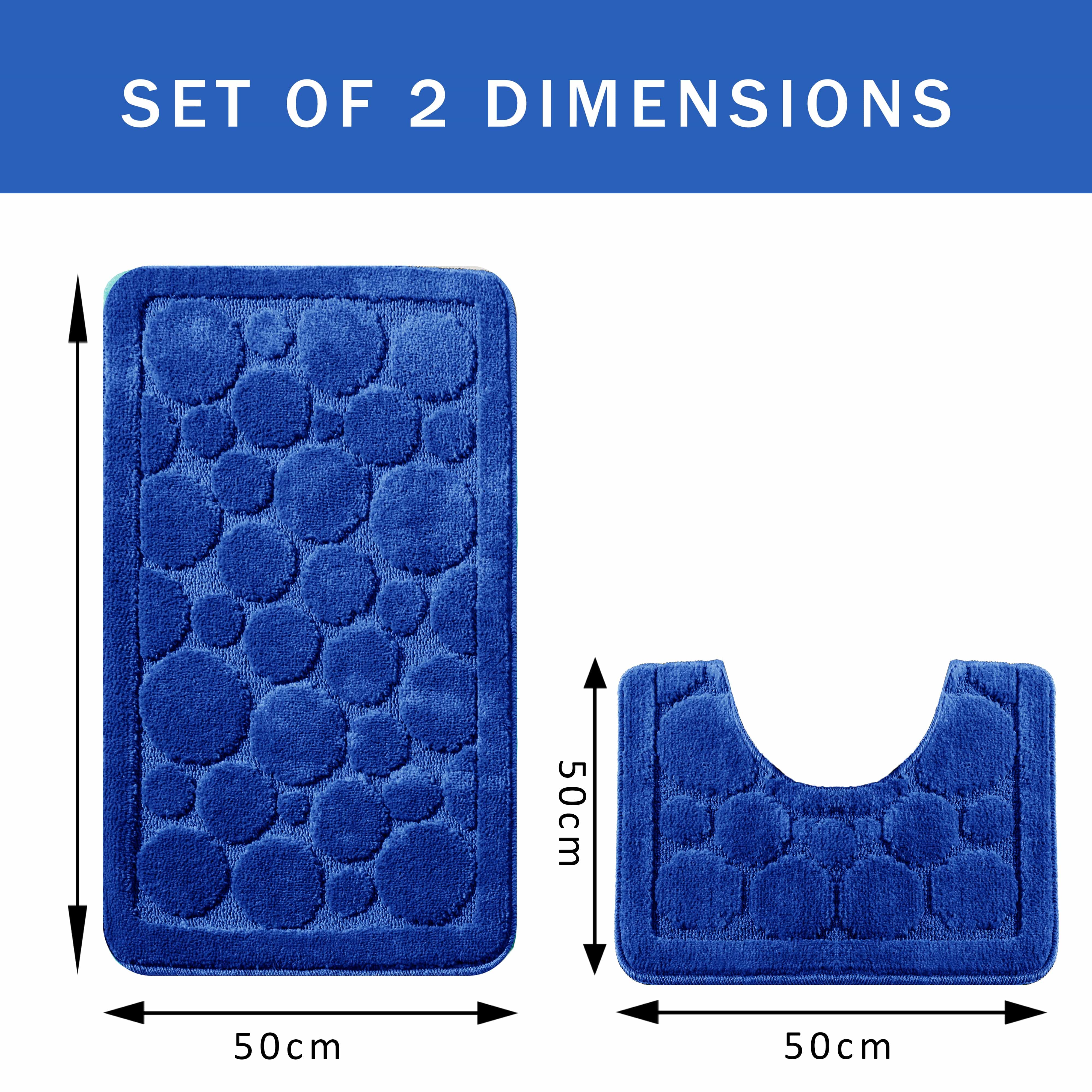 OLIVIA ROCCO Cali Bubbles 2 Piece Royal Blue Bath Mat And Pedestal Set Non Slip Soft And Absorbent Bathroom Mats For Comfort And Safety