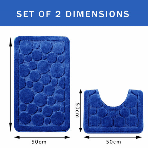 OLIVIA ROCCO Cali Bubbles 2 Piece Royal Blue Bath Mat And Pedestal Set Non Slip Soft And Absorbent Bathroom Mats For Comfort And Safety