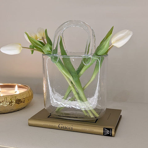 Carina Petite Bubbled Glass Decorative Handbag Vase
