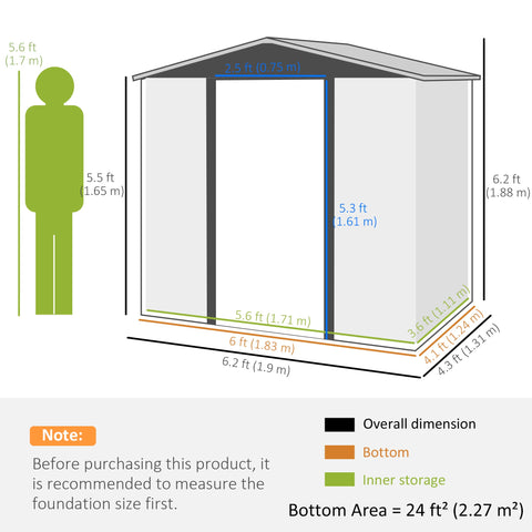 Outsunny 6.2 x 4.3ft Garden Metal Shed with Vent for Garden, Patio, Oak