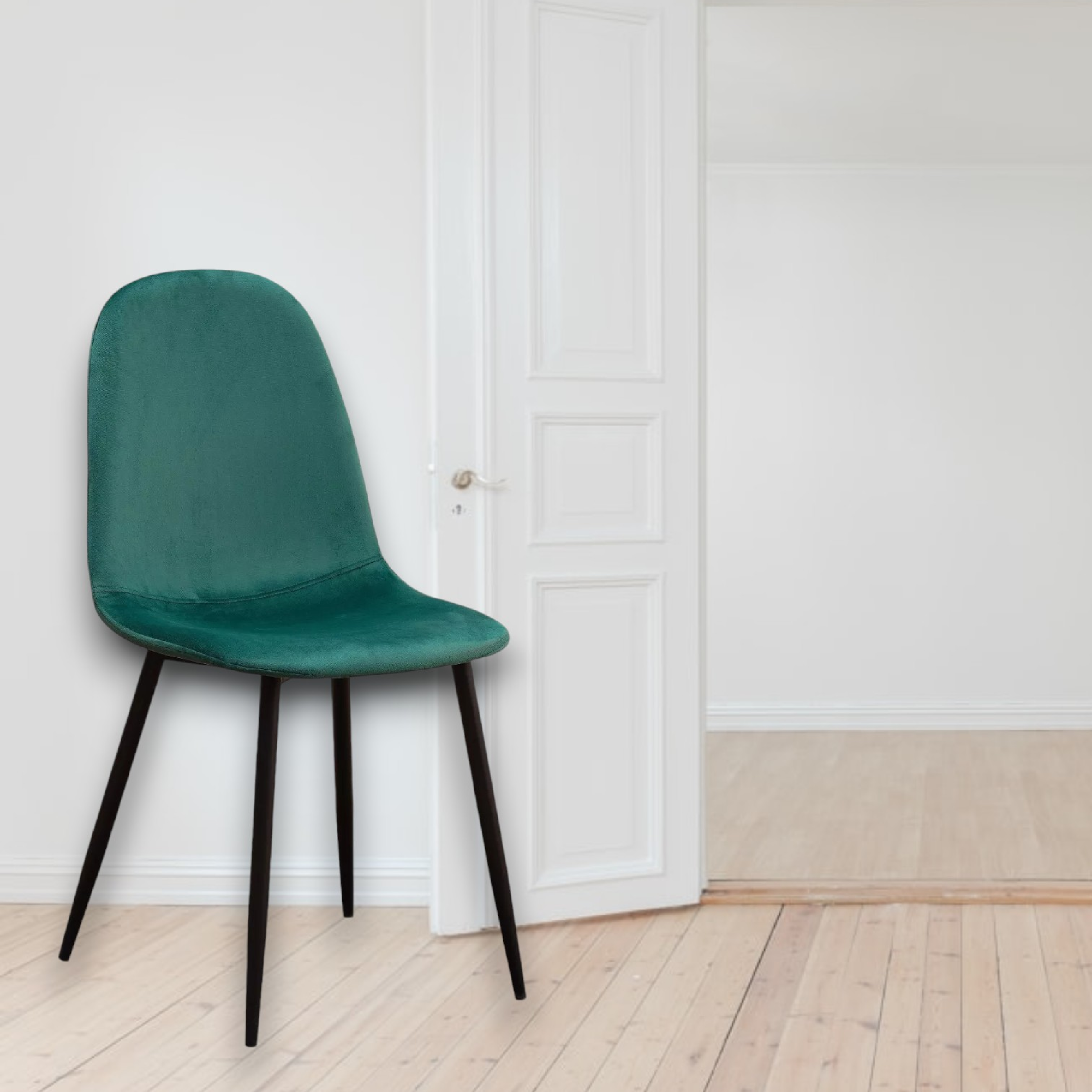 AcaciaHome Modern & Stylish Velvet Cushion Padded Metal Legs Dining Chairs - Ergonomic Design Comfortable Chairs Perfect for Kitchen, Dining, Living Room, and etc. (Green)
