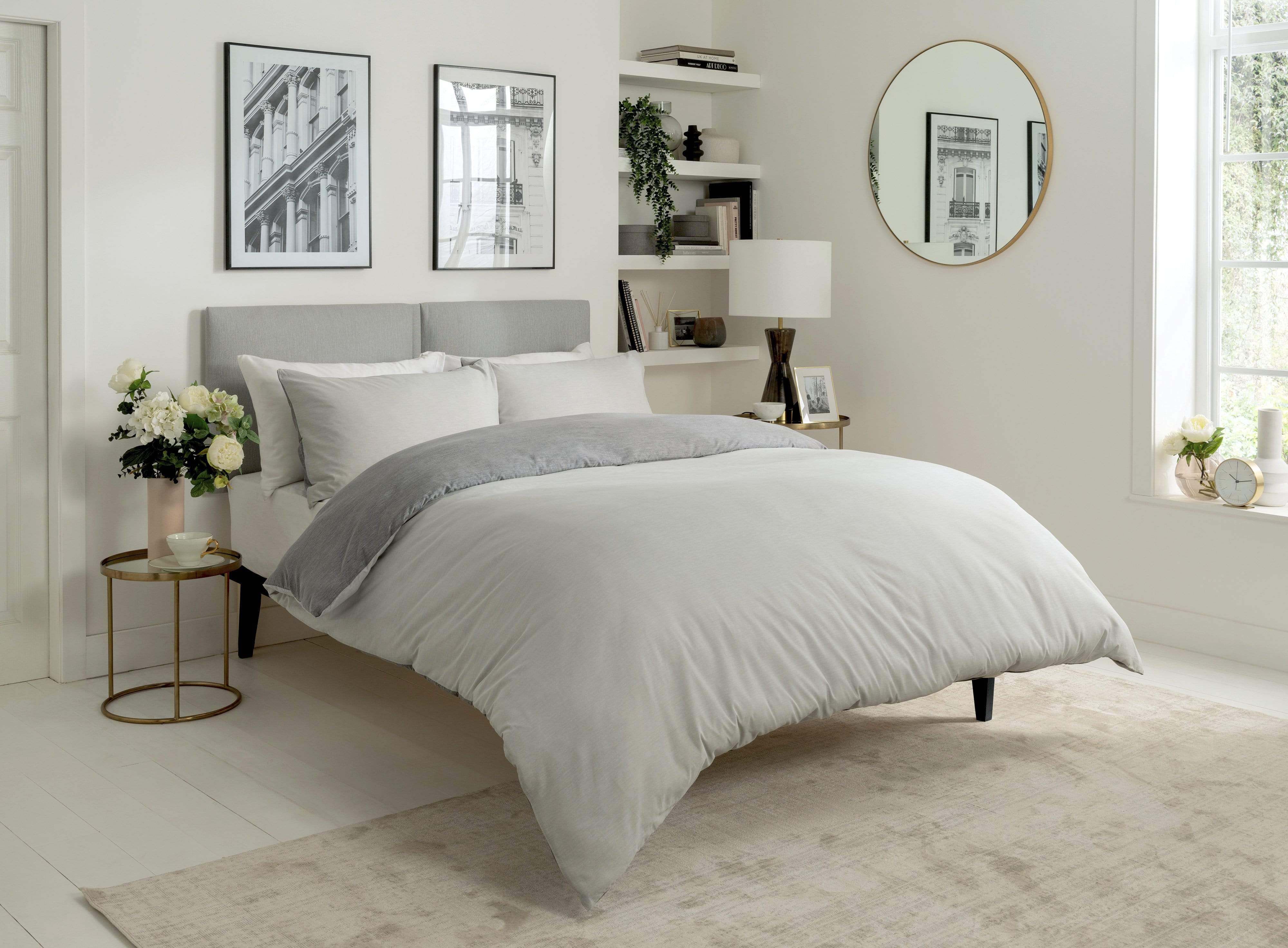 OLIVIA ROCCO Chambray Reversible Duvet Set Cotton Rich Bedding In Grey And Pink Sizes Include Single Double King Soft Cotton Rich Comfort