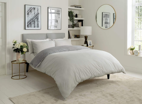 OLIVIA ROCCO Chambray Reversible Duvet Set Cotton Rich Bedding In Grey And Pink Sizes Include Single Double King Soft Cotton Rich Comfort