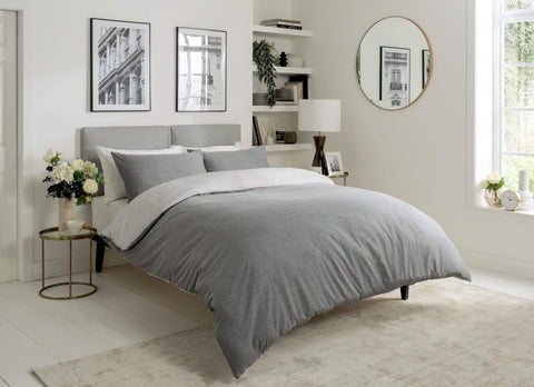 OLIVIA ROCCO Chambray Reversible Duvet Set Cotton Rich Bedding In Grey And Pink Sizes Include Single Double King Soft Cotton Rich Comfort