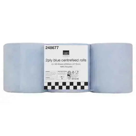 Chef's Essentials 2Ply Blue Centrefeed Rolls