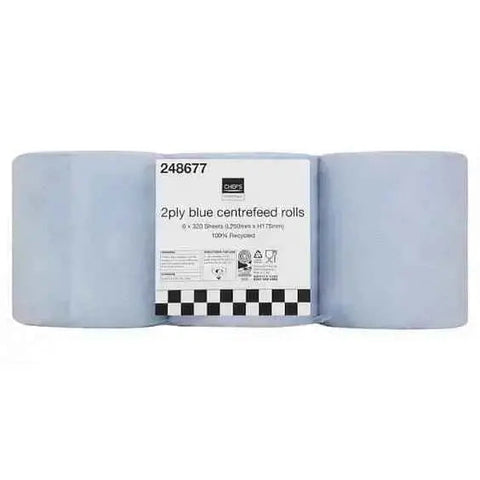 Chef's Essentials 2Ply Blue Centrefeed Rolls