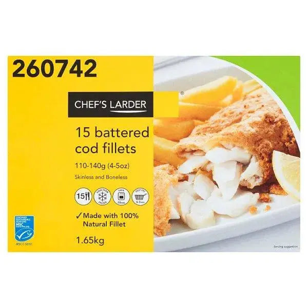 Chefs Larder 15 Battered Cod Fillets 1.65kg