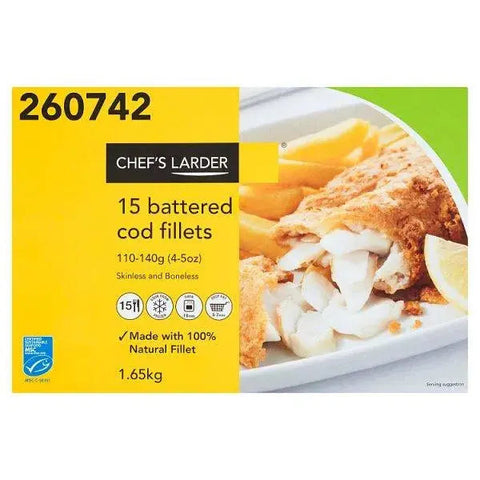 Chefs Larder 15 Battered Cod Fillets 1.65kg
