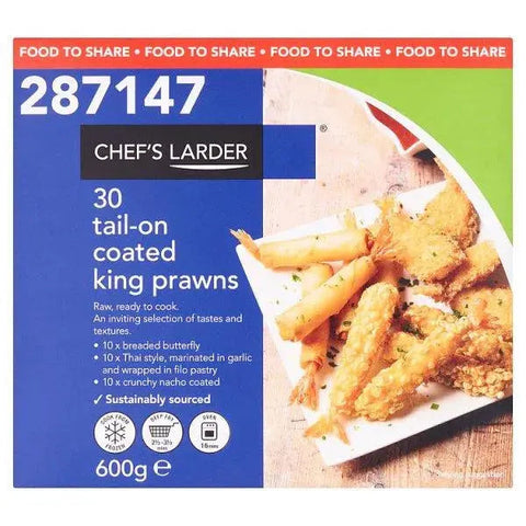 Chefs Larder 30 Tail-On Coated King Prawns 600g