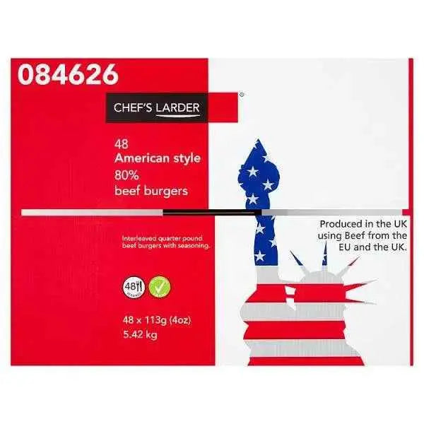 Chefs Larder 48 American Style 80% Beef Burgers 5.42kg