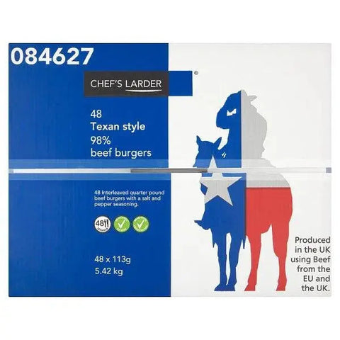 Chefs Larder 48 Texan Style 98% Beef Burgers 5.42kg