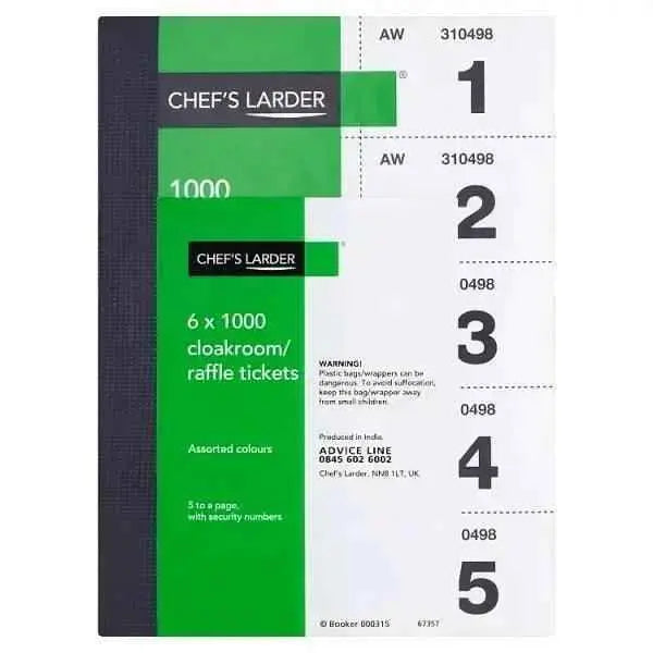 Chef's Larder Cloakroom/Raffle Tickets 6 x 1000