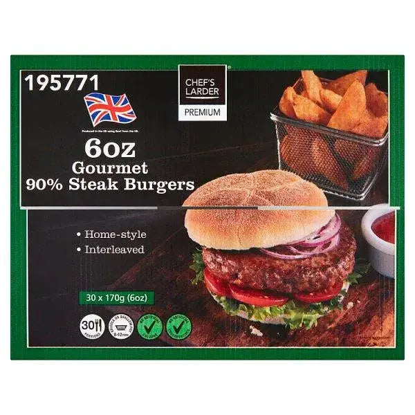 Chefs Larder Premium 6oz Gourmet 90% Steak Burgers 5.1kg
