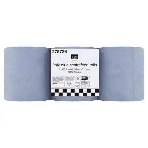 Chefs Essentials 2Ply Blue Centrefeed 6 Pack Rolls