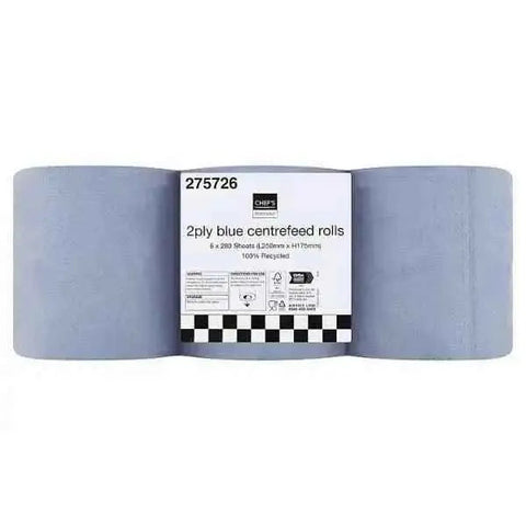 Chefs Essentials 2Ply Blue Centrefeed 6 Pack Rolls