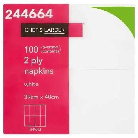 Chefs Larder 100 Napkins White 2 Ply