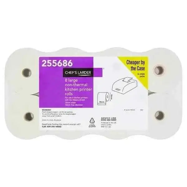 Chefs Larder 8 Large Non-Thermal Kitchen Printer Rolls